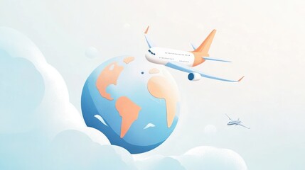 Naklejka premium Airplane Flying Over Earth in Clouds