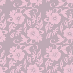 Floral seamless pattern, flower ornament in retro, vintage design and pink color for wallpaper, textile, packaging, print and decoration.