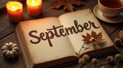 Warm Brown September Text Vintage Design