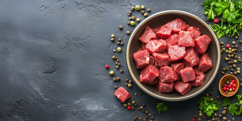 Raw meat in a bowl for pets.