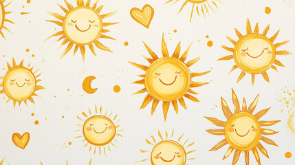 Golden sun pattern with heart shapes in an artistic style