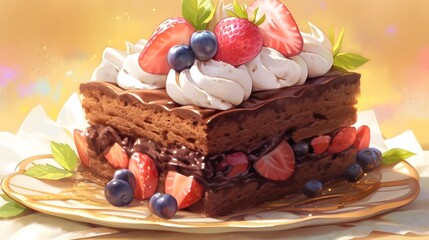 Decadent Chocolate Layer Cake with Vibrant Sprinkle Topping in Softly Lit Setting