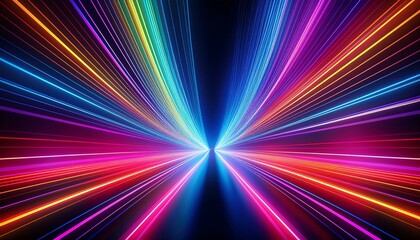 abstract background featuring vibrant laser lines of light in neon colors crossing paths in dynamic patterns on a dark backdrop