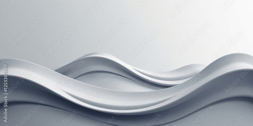 Poster Abstract White Waveforms Smooth, Elegant Curves on a Light Gray Background for Modern Design Projects