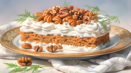 Sumptuous Multilayered Carrot Cake with Creamy Frosting and Crunchy Walnuts