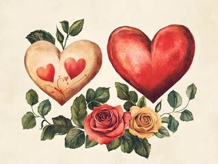 Retro Inspired Valentine s Day Postcard with Vintage and Textures