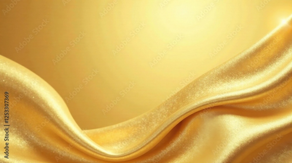 Poster golden fabric draped in elegant waves, showing rich texture and subtle shimmering highlights