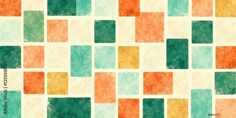 Poster Abstract Retro Tile Pattern Earthy Tones and Textured Squares for Design Projects