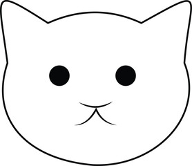 Cute Black Line Art Cat Face Illustration