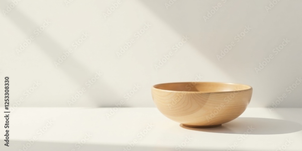 Aufkleber a simple wooden bowl sits on a pristine white surface, bathed in soft, natural light, creating a ser