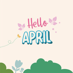 Hello April card garden illustration
