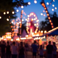 Fototapeta premium Vibrant Nighttime Festival with Colorful Lights and Amusement Rides