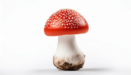Obraz premium a single mushroom with a red and white cap on a white background