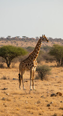Obraz premium Majestic Giraffe in African Savannah: A Wildlife Portrait of Nature's Tallest Marvel!