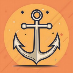 Modern Nautical Anchor Decal Maritime Design Ocean Theme Wall Sticker Perfect for Beach Home Decoration Vintage Style Vinyl Art Coastal Pattern Orange