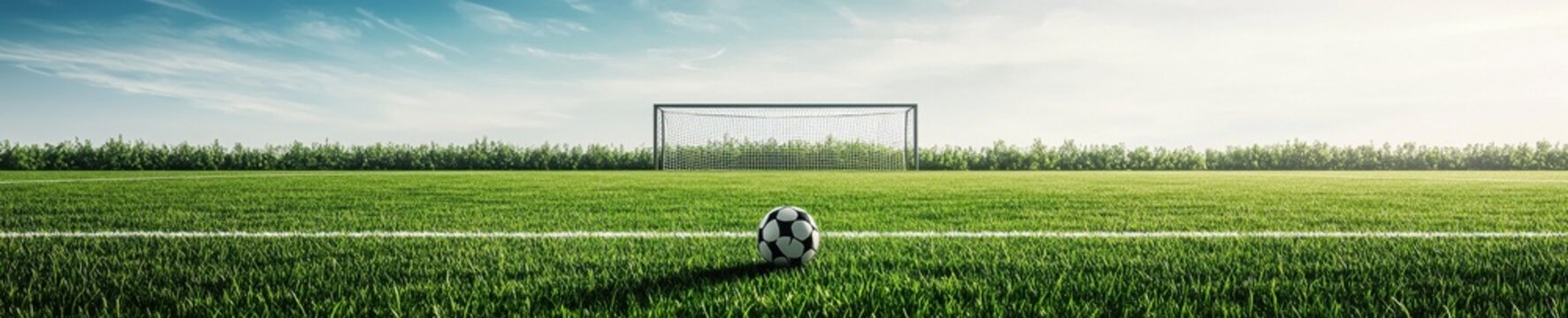 Soccer Ball on Grass Field Near Goal Post under Clear Sky