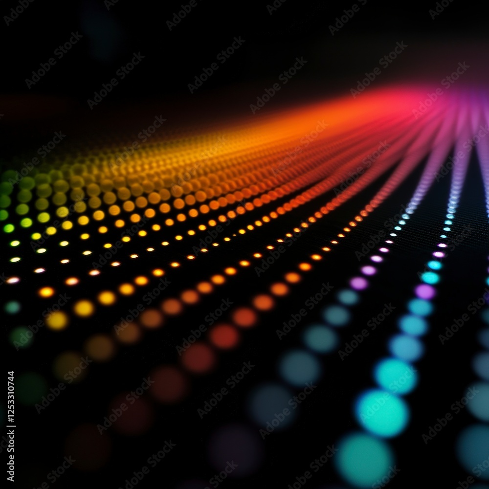 Poster colorful dots on gradient background creating an abstract line pattern