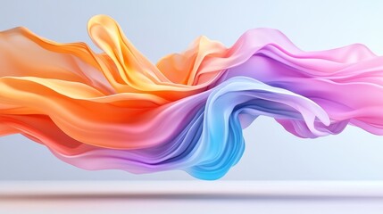 Obraz premium Vibrant flowing fabric waves in orange, pink, blue against light background