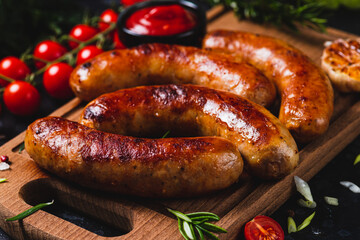 Fried sausages with vegetables and garlic