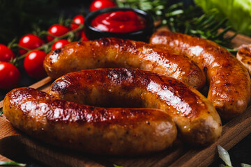 Fried sausages with vegetables and garlic