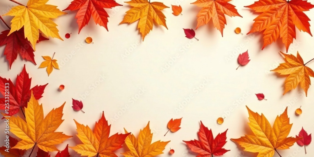 Poster autumnal leaf border a festive fall design featuring vibrant maple leaves and berries on a soft back