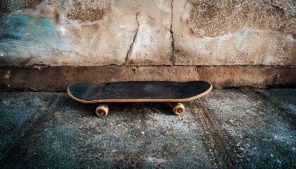 used skateboard abandoned by the wall