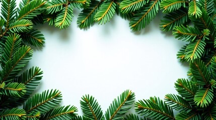 Lush Evergreen Branches Form a Festive Frame, Perfect for Holiday Greetings or Seasonal Announcements