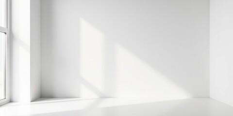 Fototapeta premium Sunlit Corner in a Pristine White Room, Ideal for Minimalist Design Presentations and Product Showcases