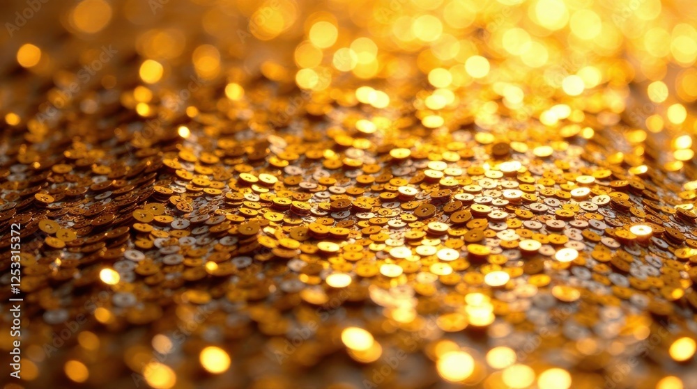 Poster Golden Sequins Shimmering Under Warm Light A Textured Background of Luxurious Sparkle and Gleaming Details