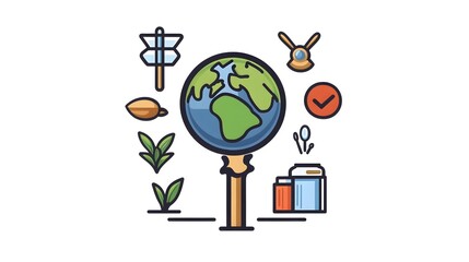 Earth and Icons Representing Sustainable Development Approach