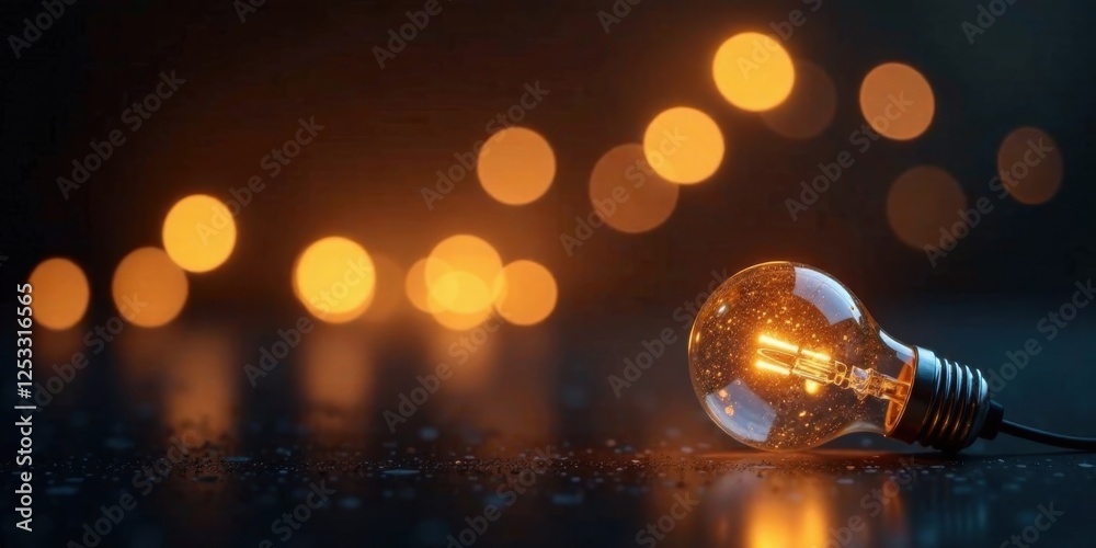 Poster illuminated ideas a glowing bulb rests on a dark surface, backlit by a soft, warm glow of abstract l