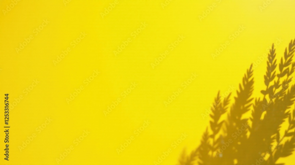Poster vibrant yellow background featuring a soft shadow of delicate foliage, perfect for minimalist design