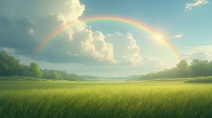 Naklejka premium Serene Meadow with Rainbow