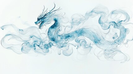 Naklejka premium Spirit dragon, made of swirling smoke, mysterious and intangible, Watercolor