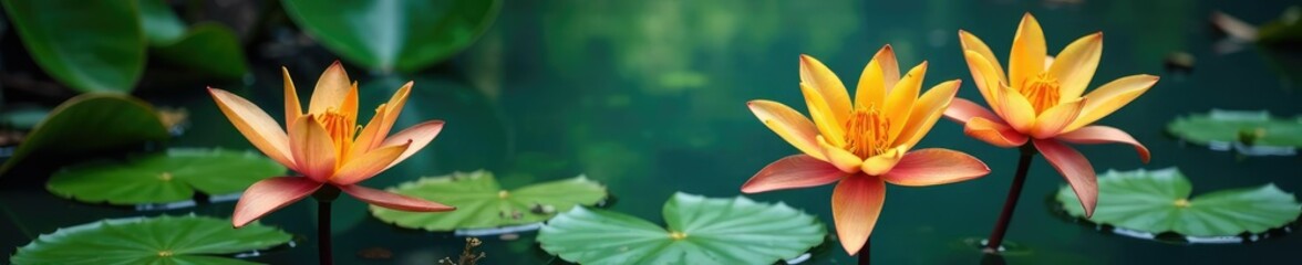 Fototapeta premium Lilies and Amazonetta brasiliensis in harmony, aquatic plant, wildlife, serenity