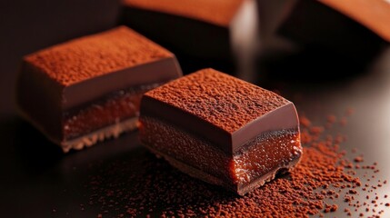 A luxurious handcrafted dark chocolate bar with a smooth texture, filled with sweet praline.
