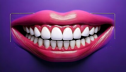 Vivid pink lips and perfect white teeth framed on purple backdrop.