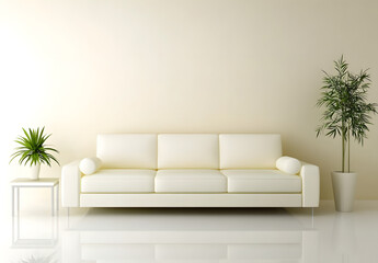 Elegant Minimalist Living Room with Cream Sofa and Decorative Plants