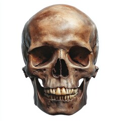 Obraz premium Highly realistic human skull model for anatomical education and research, isolated on white background, ideal for science, medical studies, and educational concepts.