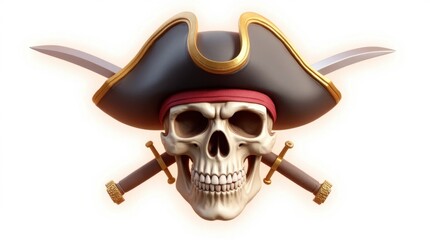 Menacing Grinning Pirate Skull Emblem 3D Render