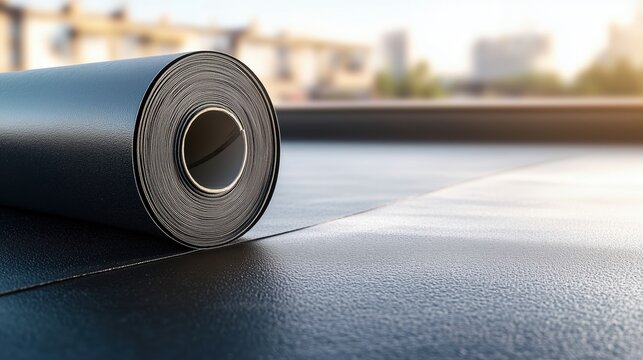Durable EPDM rubber material is carefully laid out over a modern roof, showcasing its flexibility and weather-resistant construction properties.