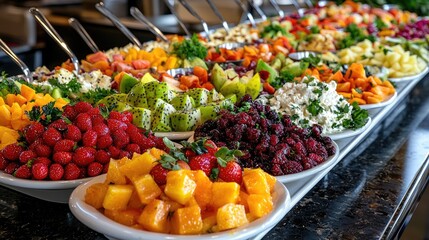 Colorful fruit salad buffet, restaurant, healthy food