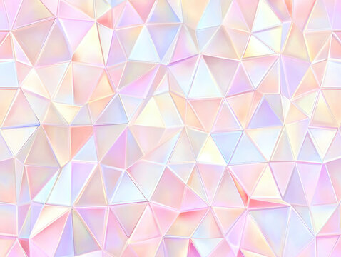 Fototapeta seamless pastel pink and holographic geometric pattern creates vibrant and modern background, featuring disco inspired design with triangular shapes and reflective surface