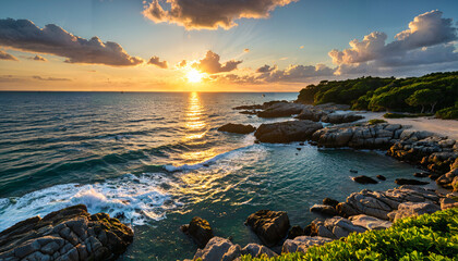 Le coucher du soleil sur la mer
