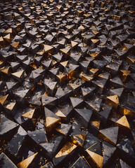 Obraz premium abstract background of black and golden geometric shapes in the center of the city