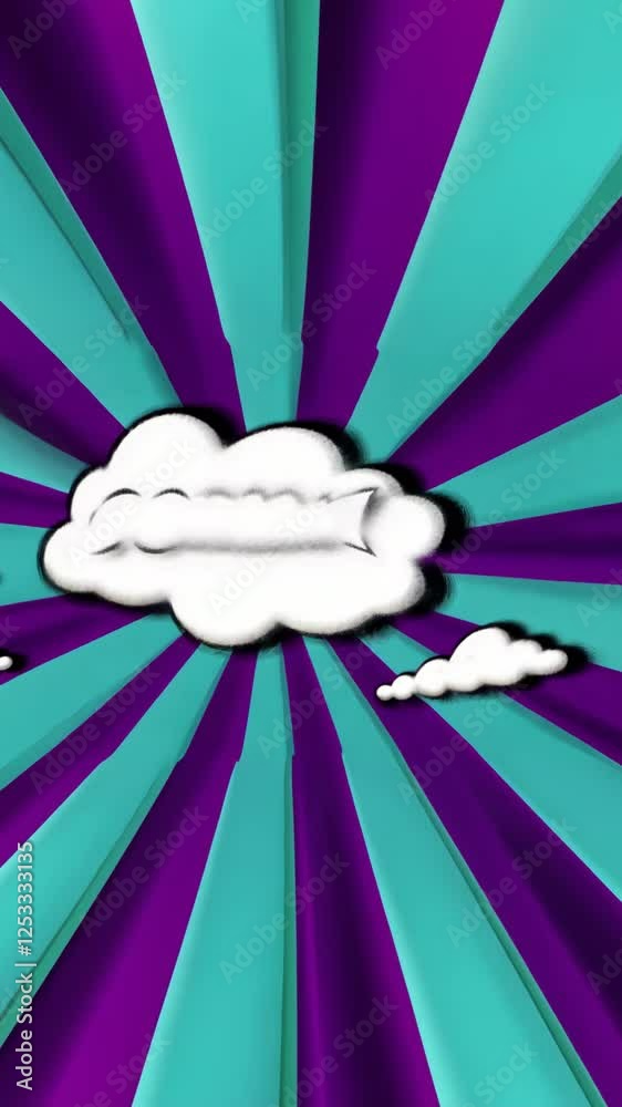 Poster a colorful background with a white cloud in the middle. the background is a mix of purple and blue c