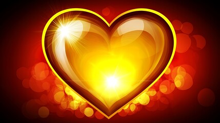Glowing Golden Heart on Red Background