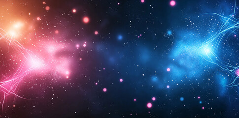 Vibrant abstract background featuring glowing neon blue and pink lines, with starry night effect. colors blend beautifully, creating cosmic atmosphere