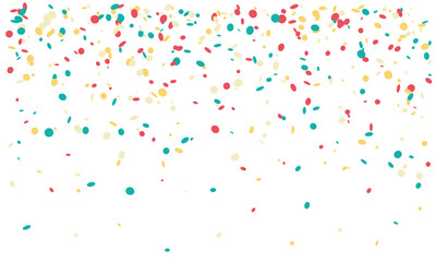Vibrant confetti falling on white background. Perfect for celebratory designs, invitations, and festive backgrounds.  Use for banners, social media, or website decoration.
