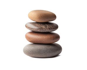 Fototapeta premium A balanced stack of smooth pebbles isolated on a white background